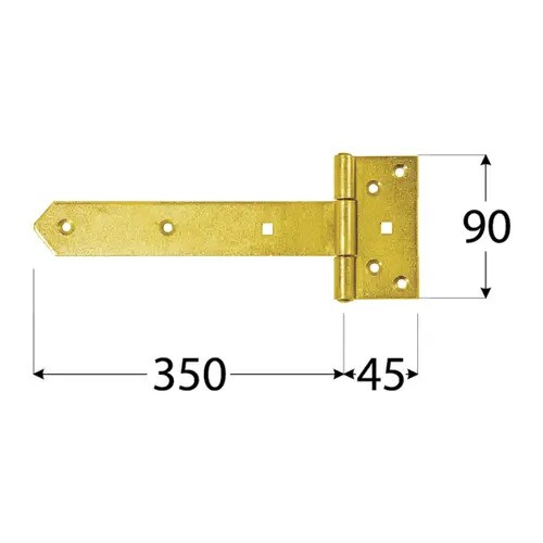 Balama pentru poartă tip „T” din oțel zincat galben, 350x45x90x3 mm