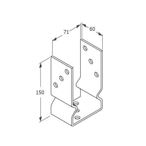 Suport stâlp tip U 101x150x60x4,0 mm, zincat fixare în șuruburi