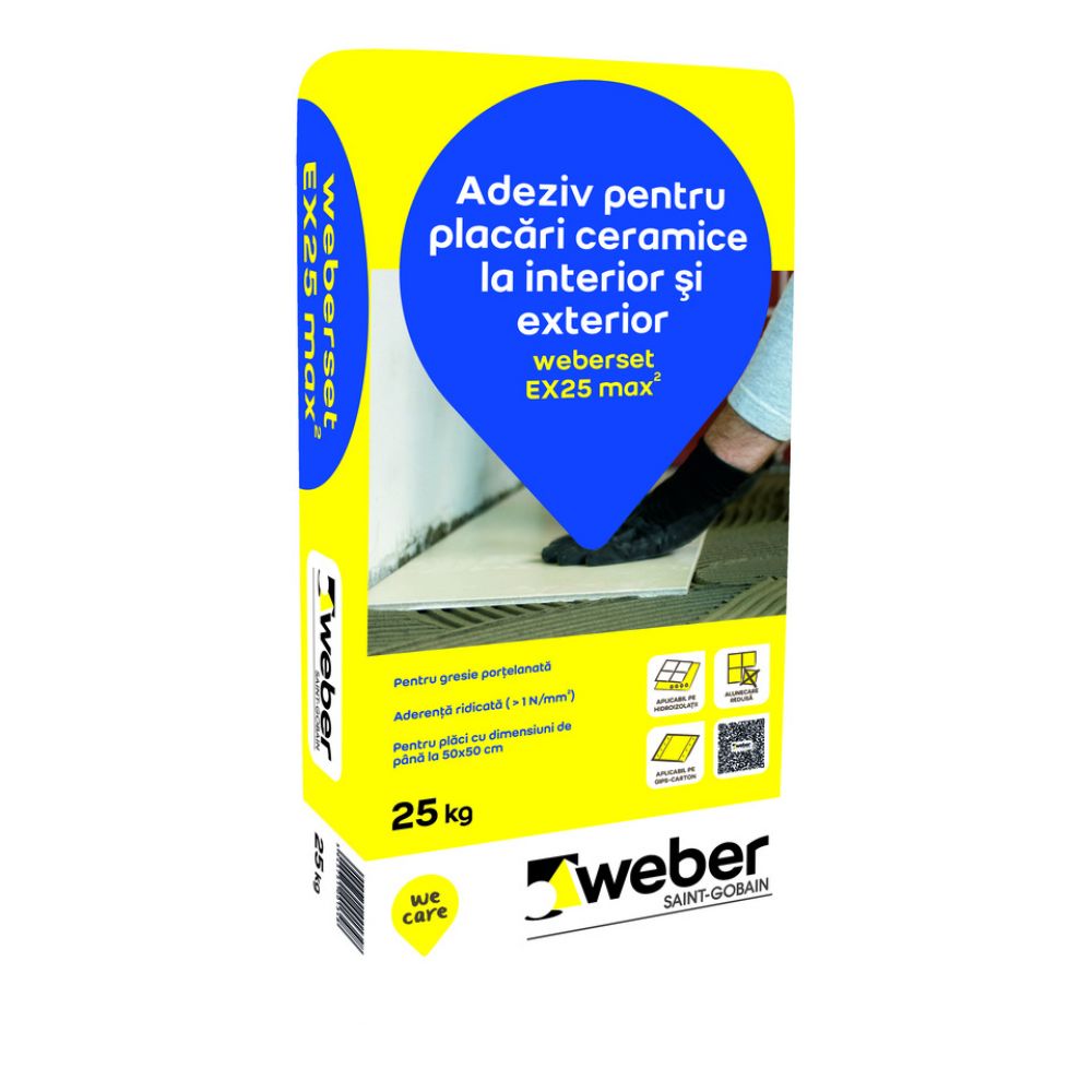 Adeziv Weberset EX25 max2 pentru placări ceramice, interior/exterior, 25 kg