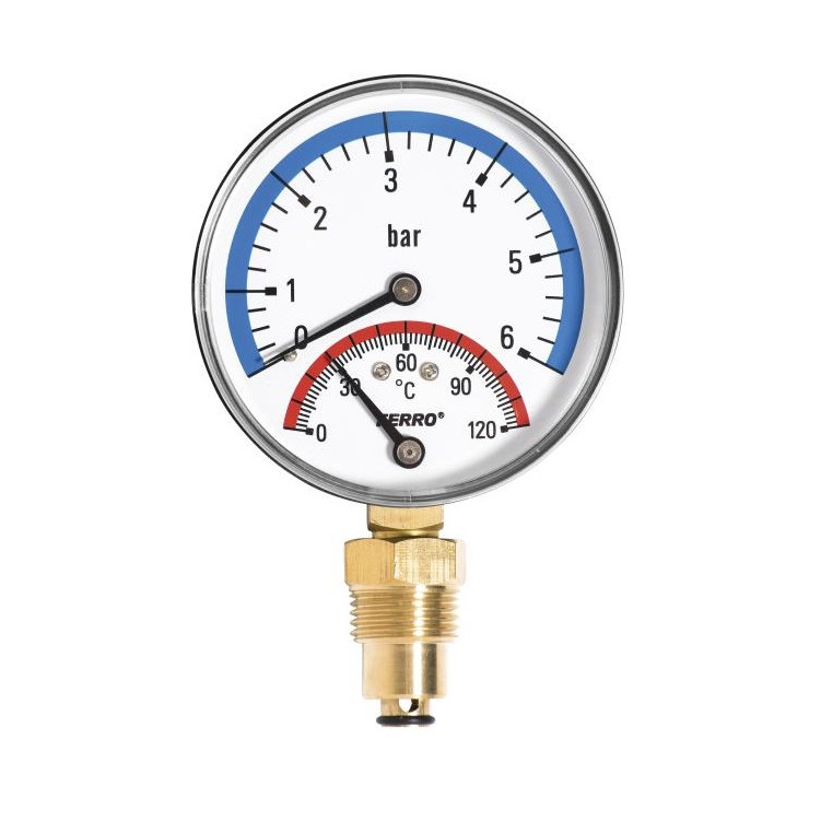 Termomanometru FERRO TM80R 1/2 120°C , 0-6 bar ,80 mm , montaj radial