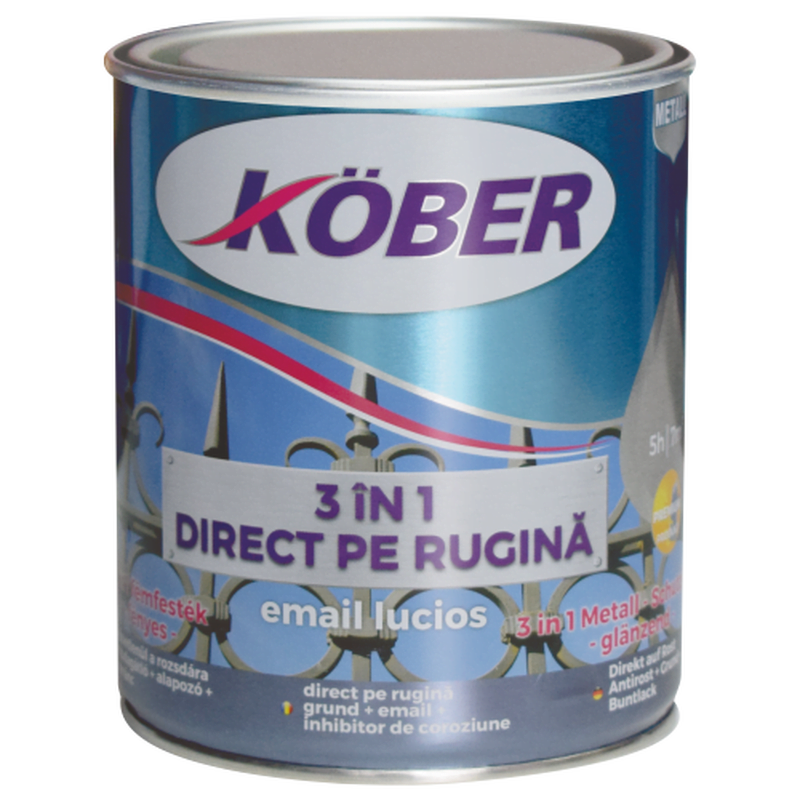 Email lucios anticoroziv 3 în 1 Kober argintiu 0.75 l