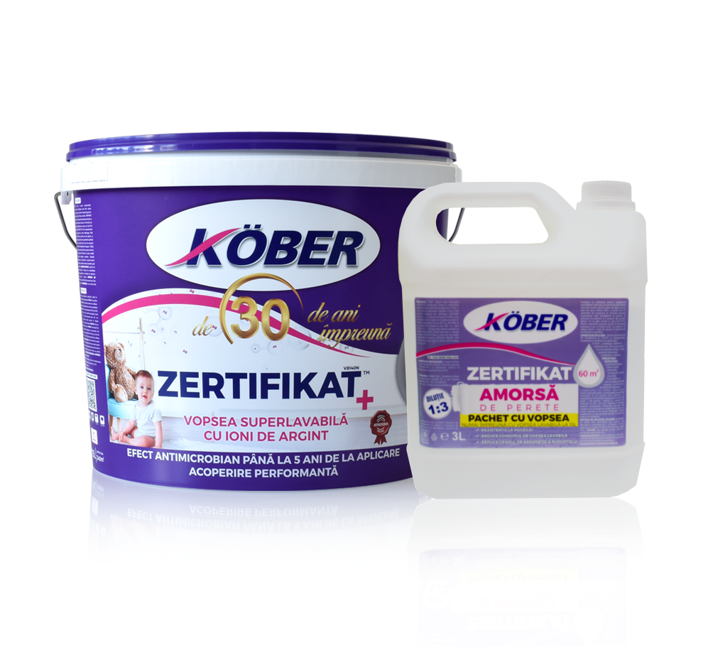 Vopsea superlavabilă pentru interior Zertifikat Plus cu ioni de argint albă, 15 l + amorsă 3 l gratis