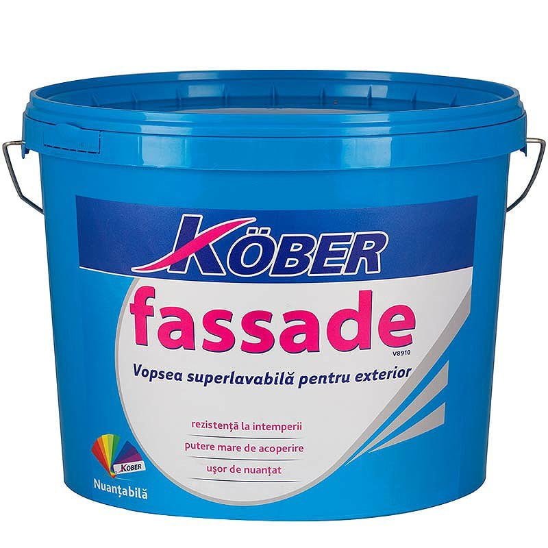 Vopsea lavabilă de exterior Kober Fassade albă mat cu silicon, 8.5 l