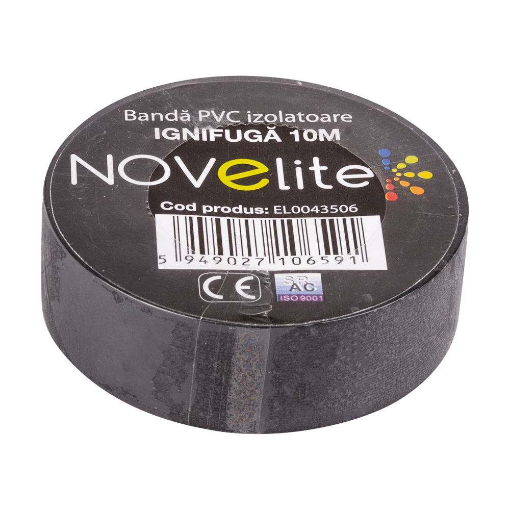 Bandă izolatoare Novelite negru, 19 mm x 10 ml