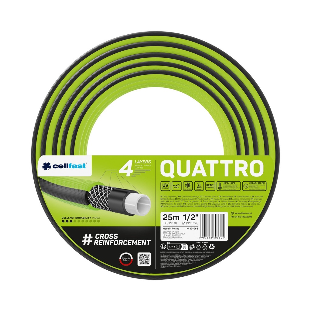 Furtun 1/2" pentru grădină CELLFAST, QUATTRO 4 straturi, 25 ml