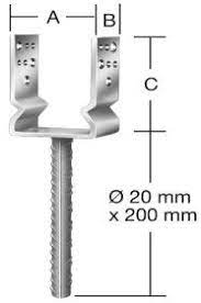 Suport stâlp tip U sarcini grele cu tija, 121x60x125x5 mm, zincat, fixare în beton