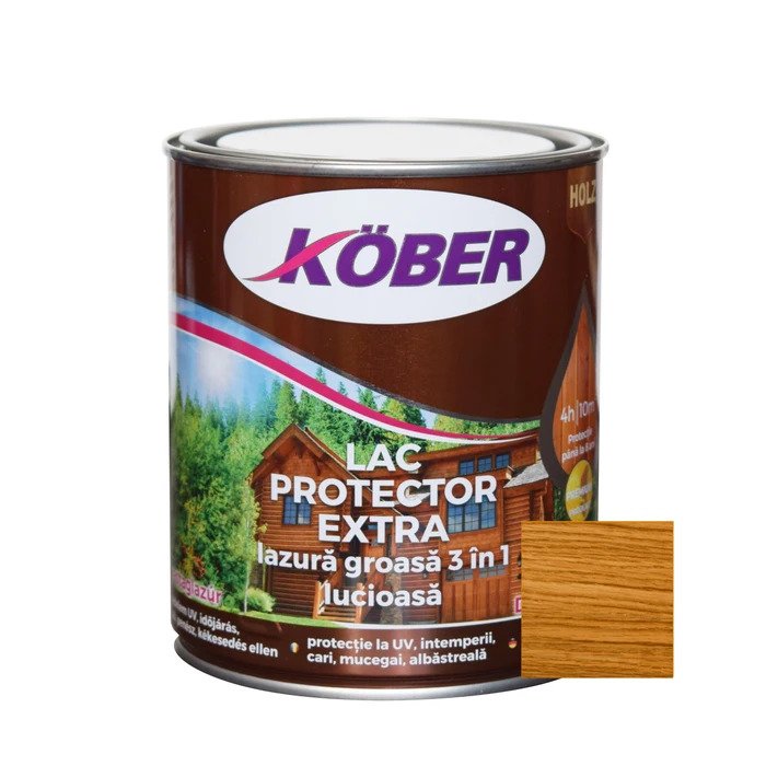 Lac protector extra Kober interior/exterior, lazură groasă 3 în 1salcâm 0,75 l