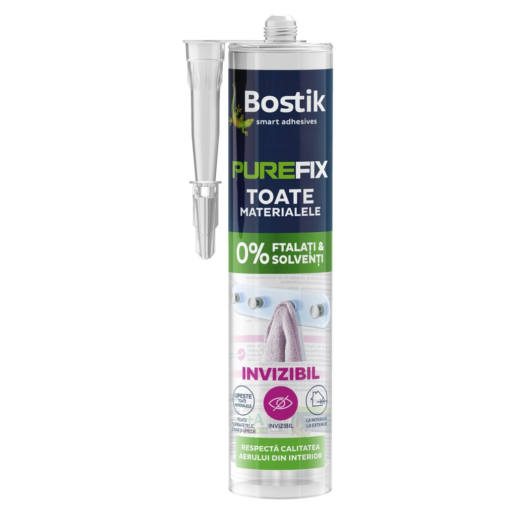 Silicon adeziv pentru suprafete multiple, Bostik Purefix invizibil, 290 ml