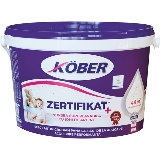 [P005191] Vopsea superlavabilă pentru interior Zertifikat Plus cu ioni de argint albă, 3 l