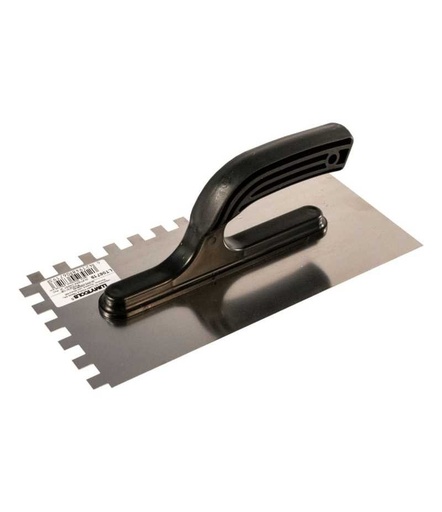 [P006758] Gletieră inox crestată, 10x10x10 mm cu mâner PVC, 270x130 mm