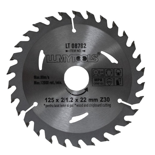 [P003180] Disc circular cu widia, pentru lemn si PAL 125 x 22 mm