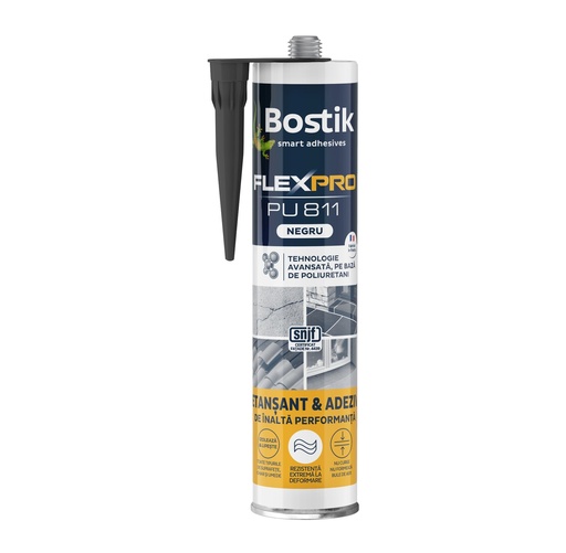 [P003808] Adeziv etanșeizant negru Bostik PU 811 FlexPro de asamblare si montaj, 300 ml