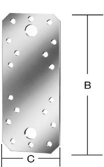 [P008222] Placă perforată plată din otel zincat pentru îmbinare constructii de lemn, 116x45x2,5 mm