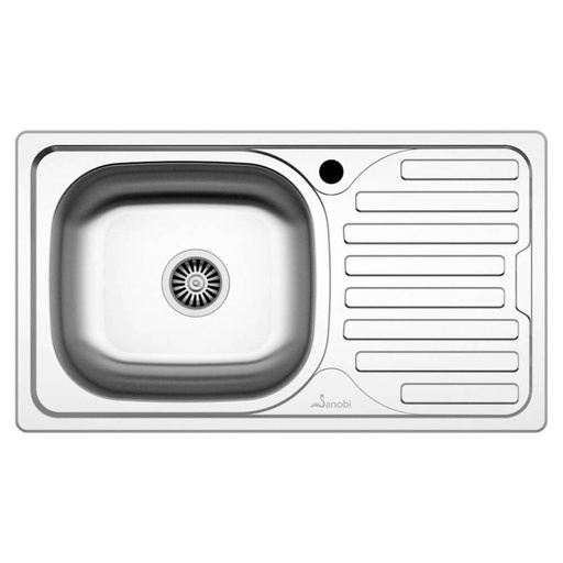 [P007435] Chiuvetă bucătărie din inox Sanobi 2001.BSM, montaj blat cu o cuvă pe stânga, 760x435x165 mm