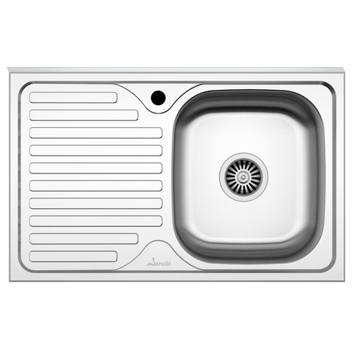 [P007219] Chiuvetă bucătărie din inox Sanobi 1001.MDM, montaj mască cu o cuvă pe dreapta, 800x500x165 mm