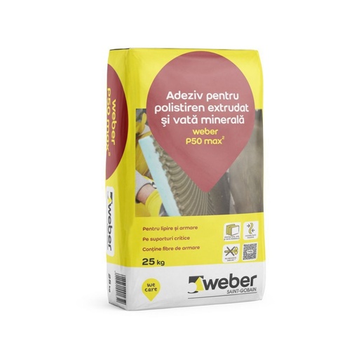 [P003787] Adeziv pentru polistiren extrudat și vată minerală Weber P50 max2, 25 kg