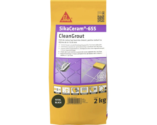 [P002729] Chit de rosturi gresie și faianță SikaCeram 655 CleanGrout Total Black, 2 kg