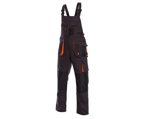 Pantaloni, tip salopeta de protectie, Prowork, cu buzunare multiple, rezistenta la rupere negru cu protocaliu 260 grame, 11 buzunare