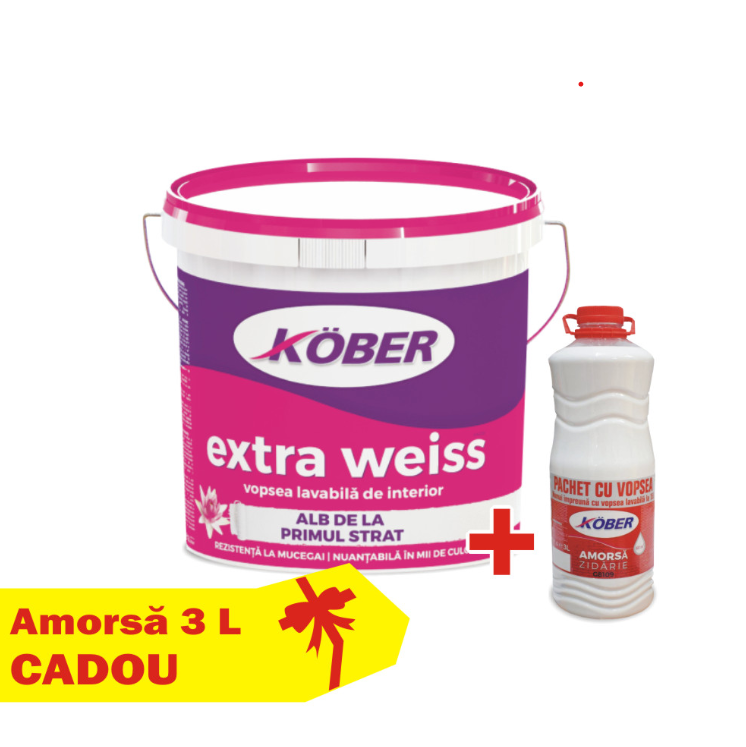 Vopsea lavabilă pentru interior Kober Extra Weiss albă, 15 l + amorsă 3 l gratis